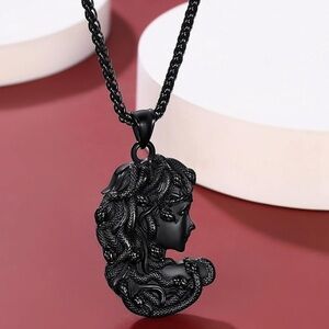 Black Medusa Pendant Necklace